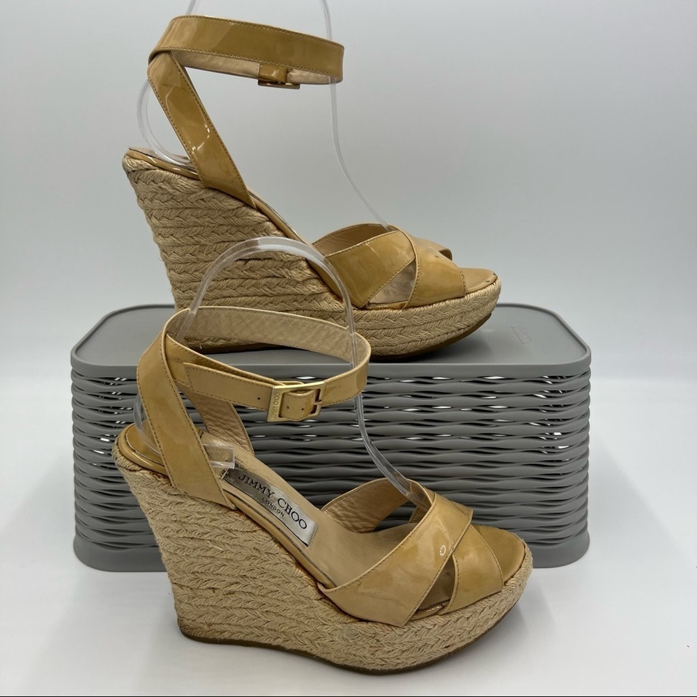 Jimmy Choo Phoenix Wedge Espadrilles Wedges Soze 38 Tan Beige